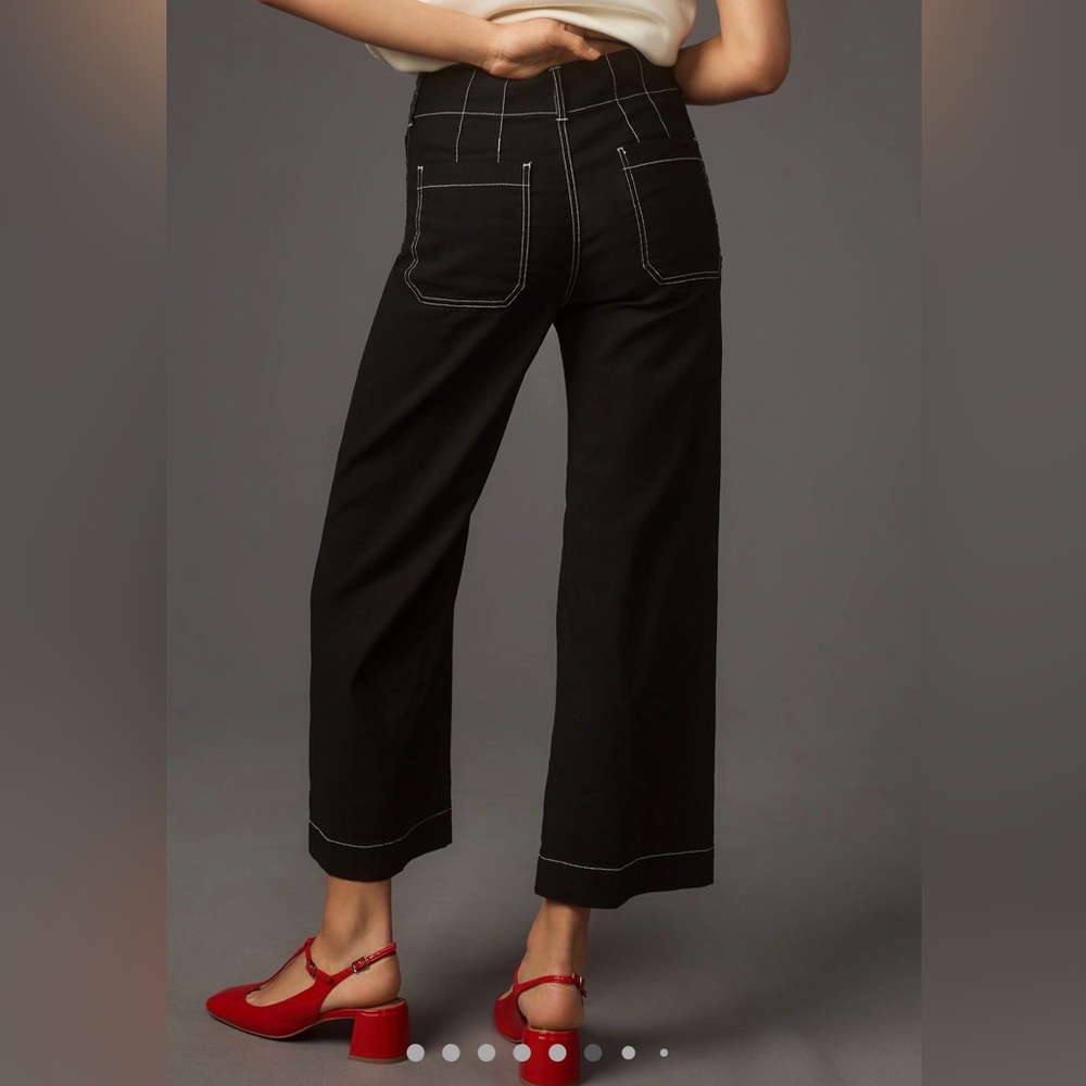 Maeve Black Wide-Leg Cropped Pants with Contrast Stitching - Picture 2 of 5